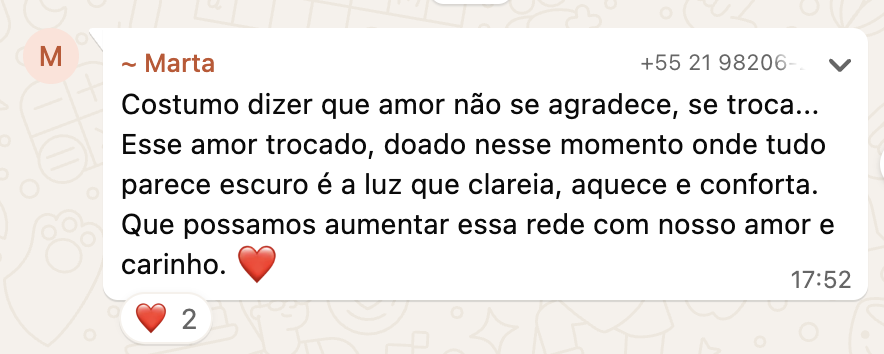 Depoimento de membro da Comunidade Andorinha