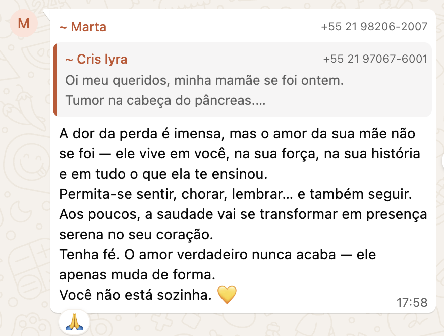 Depoimento de membro da Comunidade Andorinha