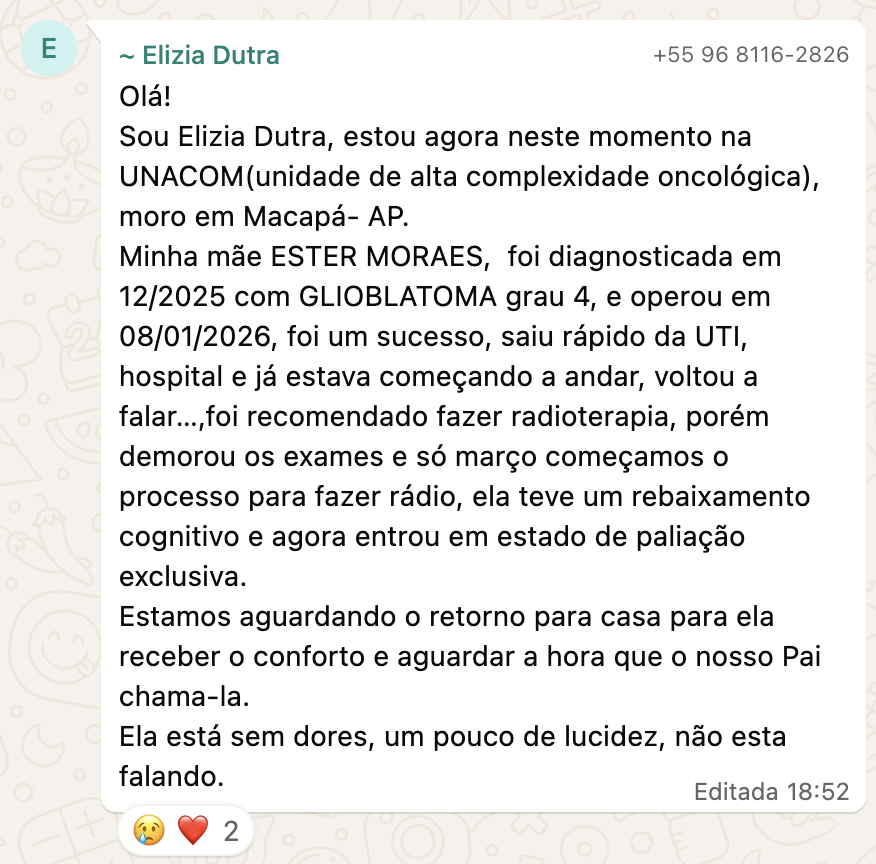 Depoimento de membro da Comunidade Andorinha